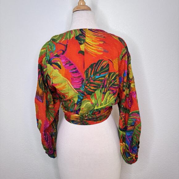 Farm Rio Womens Urgan Jungle Tie-Front Top Size M Colorful Tropical Resort Beach - Picture 13 of 16